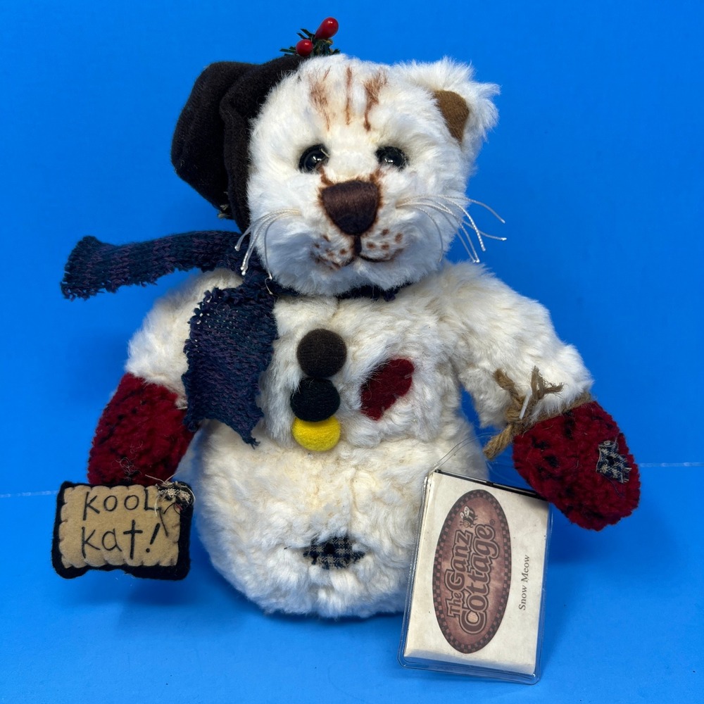 Ganz Cottage Collectibles 8 Inch White Snow Meow Cat Snowman Theme CC1179 HTF